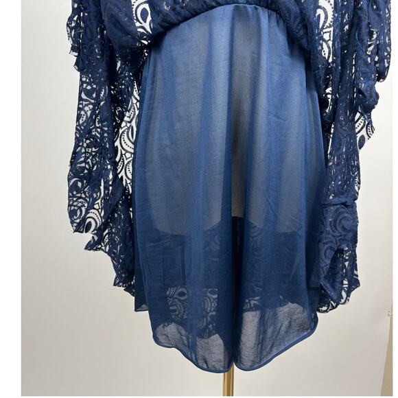 Free People Adella Burnout Velvet Slip Dress Lace Crochet Navy Blue S - Picture 7 of 12